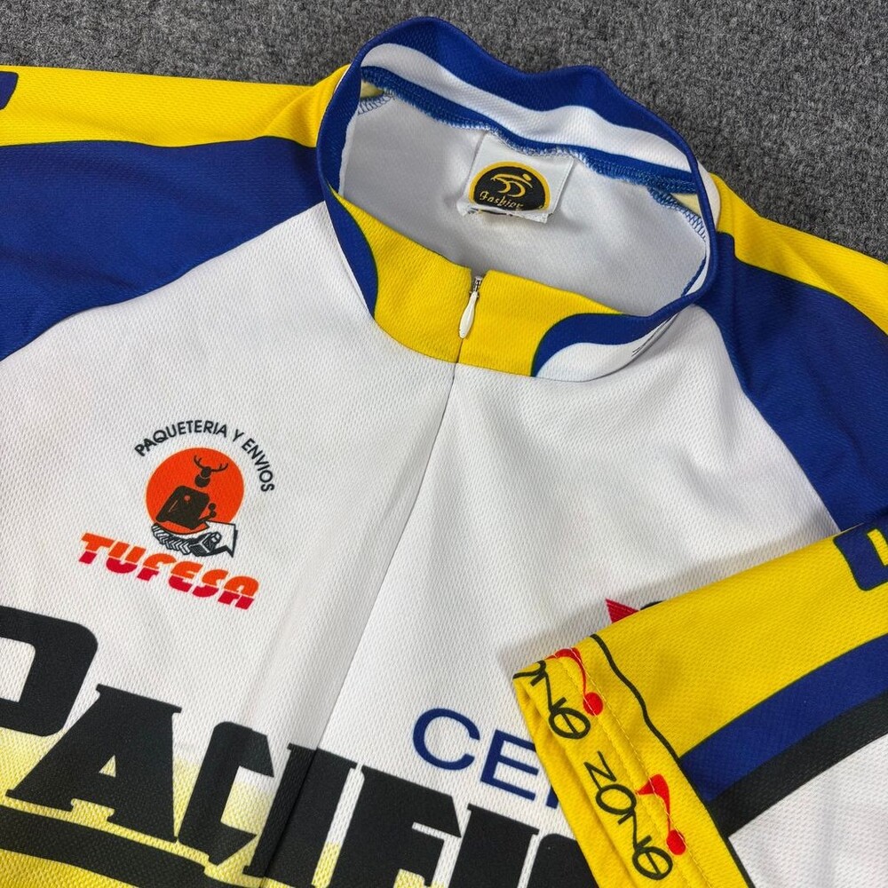 Cerveza Pacifico Cycling Jersey Men’s L Fashion Bike Yellow Blue White 3/4 Zip
